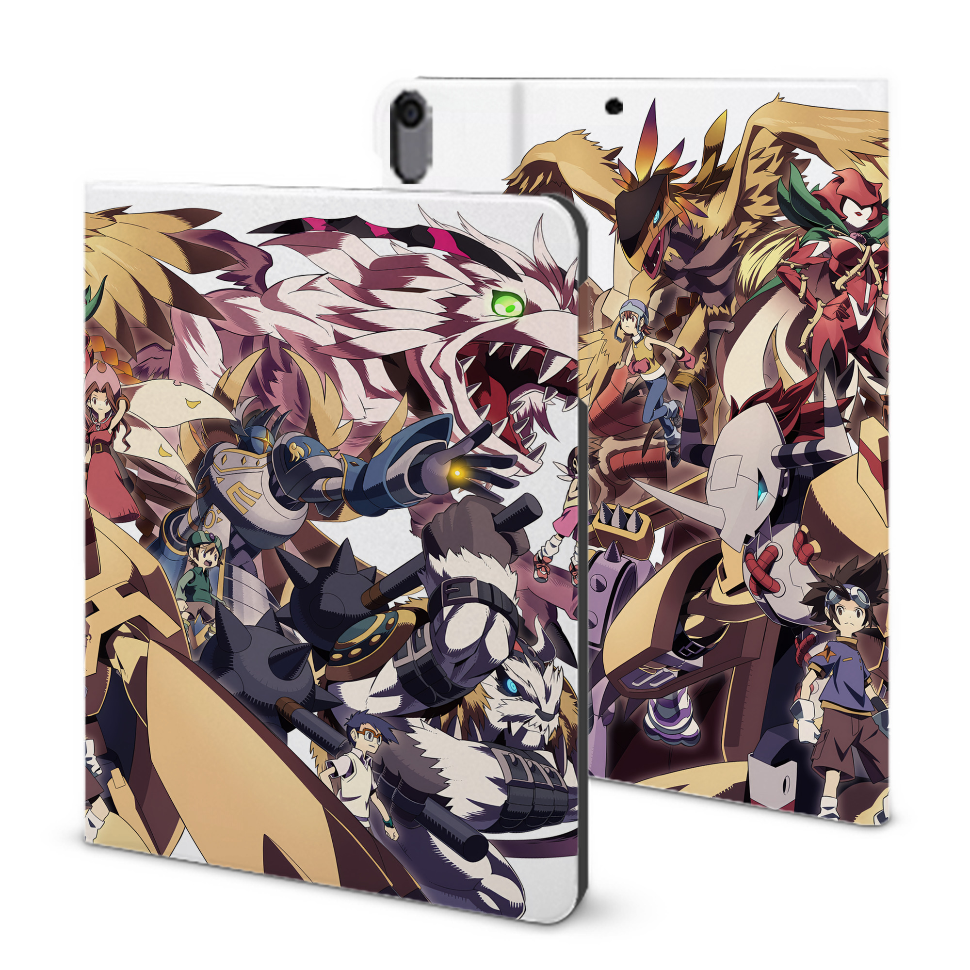 （画像用） Digimon デジタルモンスター/デジモン IPad ケース ブック型 PUレザー TPU 耐衝撃 軽量 薄型 ペン収納なし 全面保護 IPad 各モデル対応